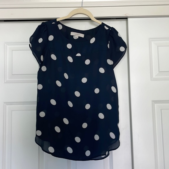 Loft XS Navy and white polka dot shirt - Picture 1 of 2